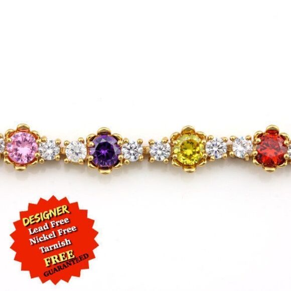 Elite, New, Multi Colored Topaz & White Sapphire, 18k Gold Filled Bracelet - Picture 2 of 7